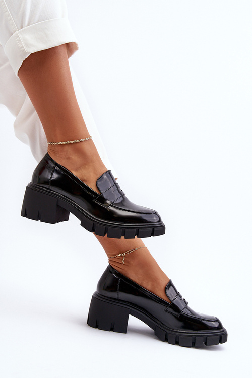 Mokasyny Damskie Na Masywnym Obcasie Big Star NN274055 Czarne