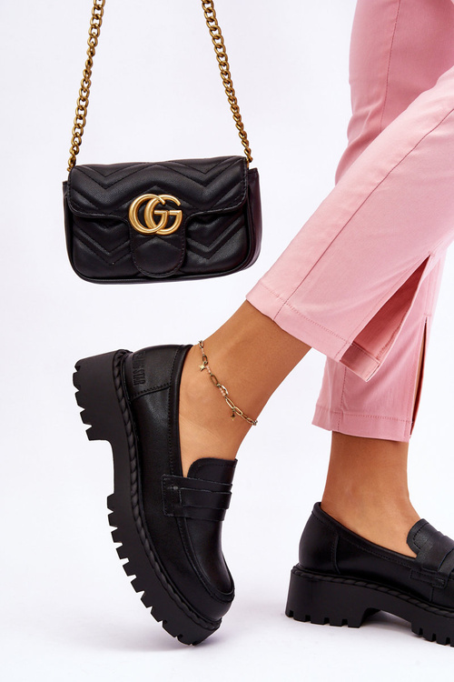 Damskie Mokasyny Półbuty Skórzane Big Star LL274458 Czarne