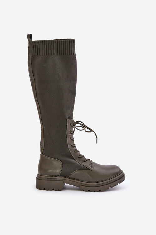 Wsuwane Kozaki Ze Skarpetkową Cholewką Ciemnozielone Iranel