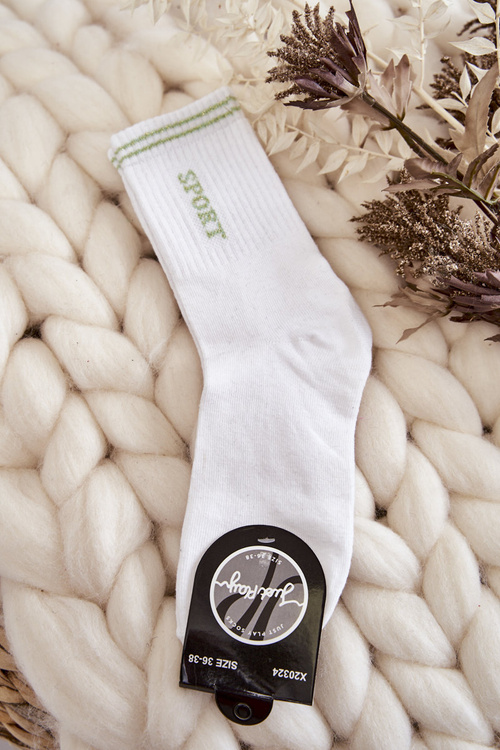 Damskie Sportowe Skarpety Pionowy Napis Sport Białe