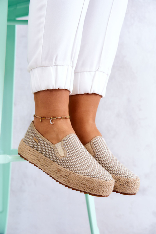 Damskie Plecione Tenisówki Slip On Big Star JJ274394 Beżowe