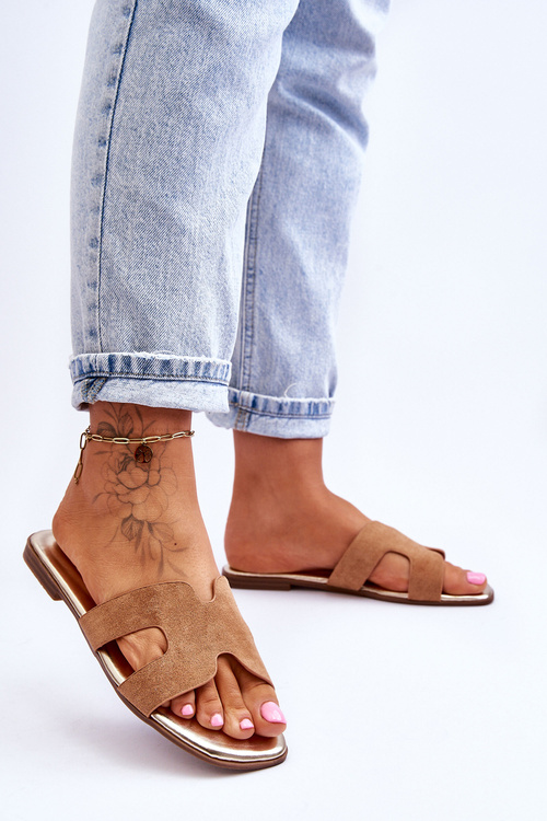 Damskie Klasyczne Zamszowe Klapki Beżowe Evana