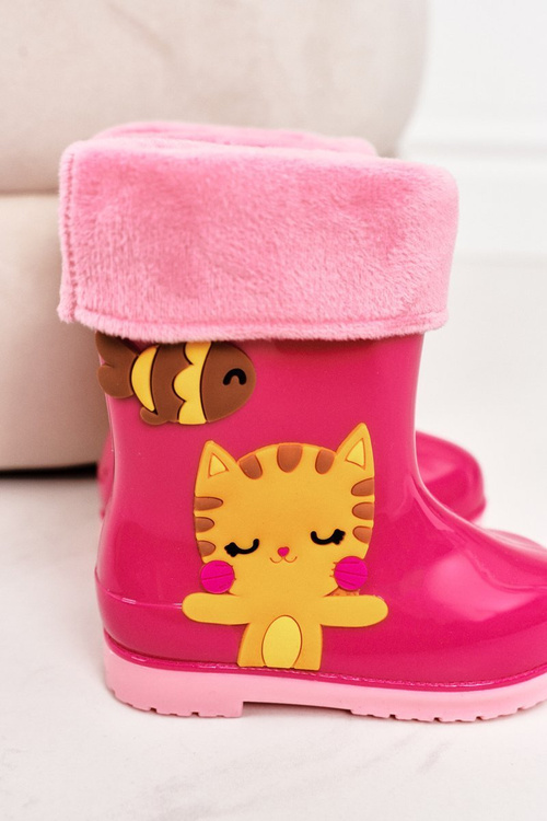Dziecięce Ocieplane Kalosze Z Kotkiem Różowe