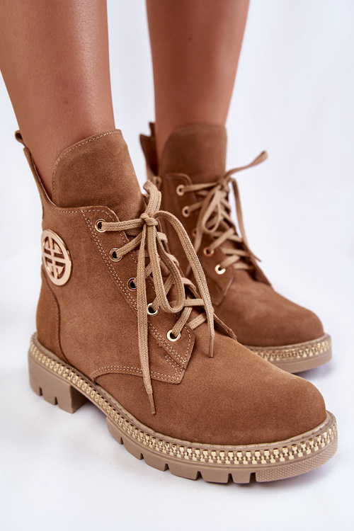 Damskie Ocieplane Botki Na Suwak Camel Sinem