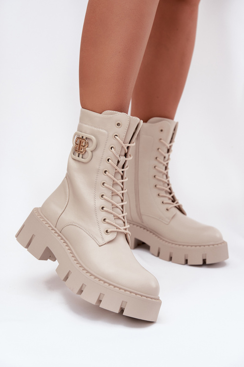 Ocieplane Botki Wokrery Damskie Z Ozdobą Jasnobeżowe Melisse