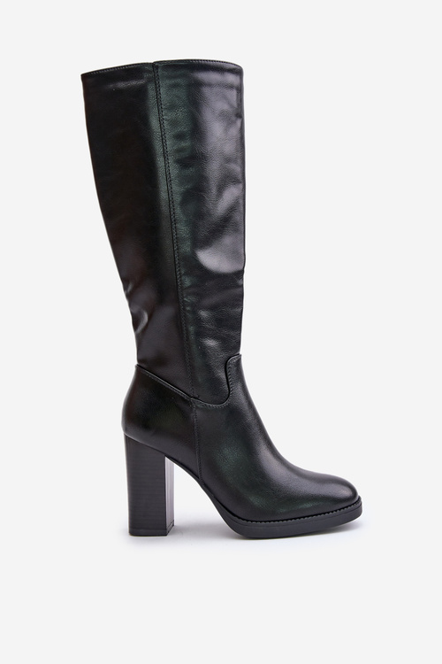 Kozaki Na Słupku Eko Skórzane Przed Kolano Czarne Riamaya