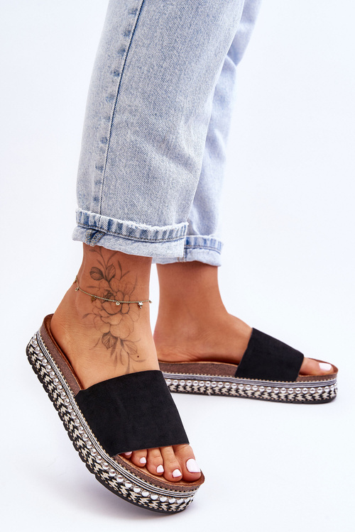 Damskie Gładkie Zamszowe Klapki Czarne Hayen