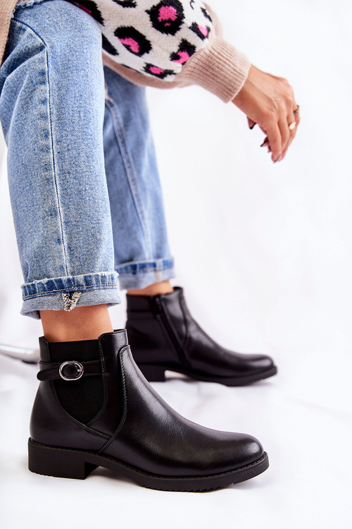 Damskie Ocieplane Botki Sztyblety Czarne Janette