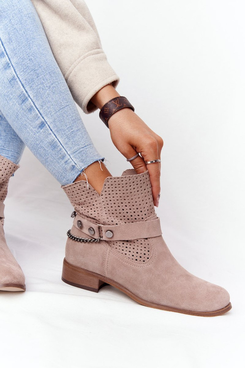 Ażurowe Wiosenne Botki Lewski Shoes 2905-0 Beżowe