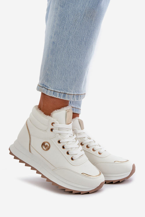 Botki Buty Sportowe Damskie Ocieplane Na Platformie Białe Ariatte