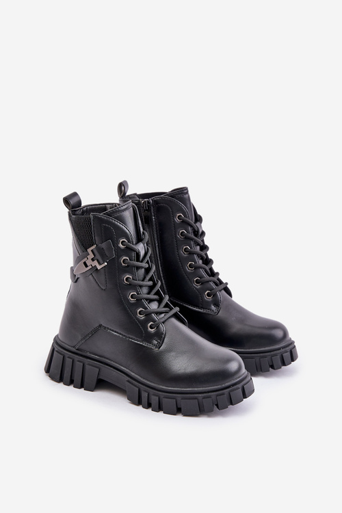 Ocieplane Botki Dziewczęce Na Zamek Z Ozdobą Czarne Zinnirella