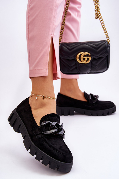 Damskie Zamszowe Mokasyny Na Platformie Czarne Bennett