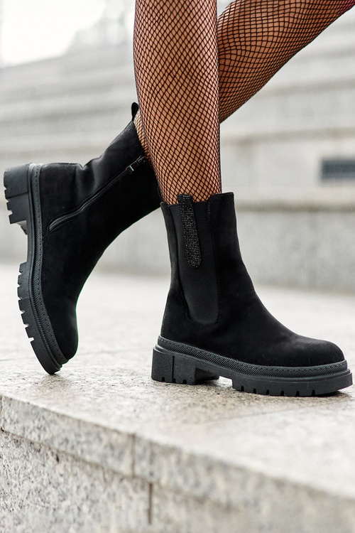 Sztyblety Botki Damskie Zamszowe Czarne Alexetta