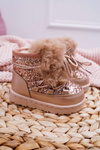 Dziecięce Botki Śniegowce Z Futerkiem Champagne Minnie Mouse