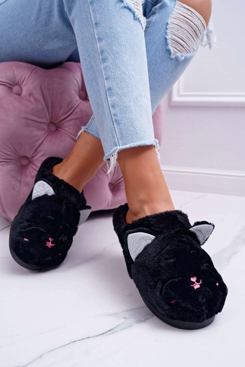 Kapcie Damskie Kotki z Uszami Czarne Sleppyhead