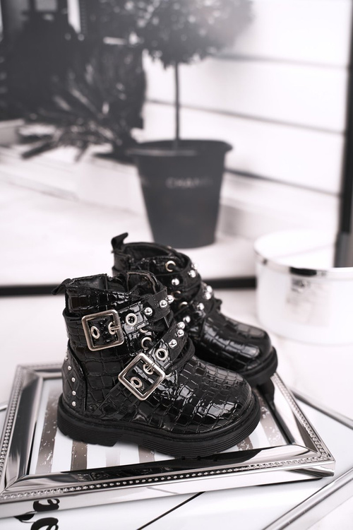 Dziecięce Botki Ocieplone Futerkiem Lakierowane Czarne Mary