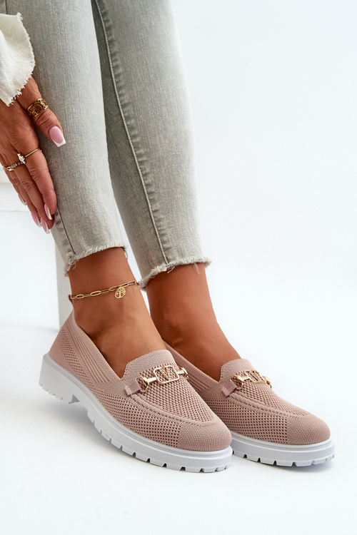 Damskie Mokasyny Na Płaskim Obcasie Ze Złotym Detalem Różowe Limentia
