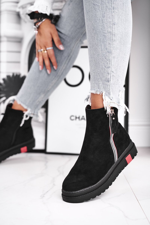 Botki Damskie Dwa Suwaki Czarne Come Back