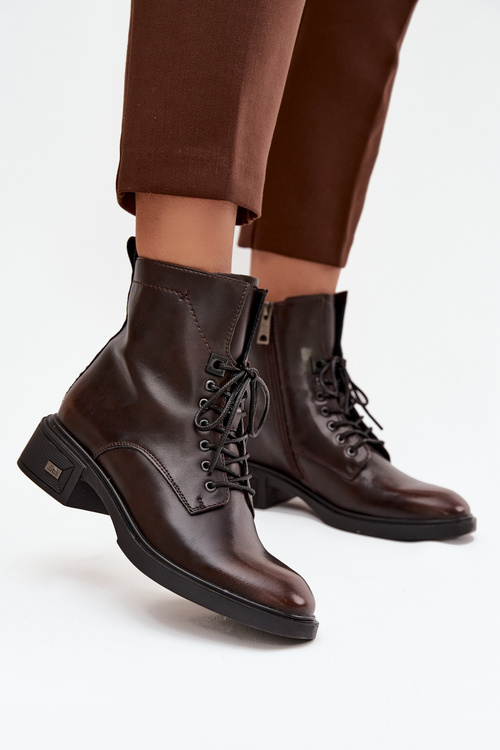 Botki Damskie Z Naturalnej Skóry Na Niskim Obcasie Ocieplane Vinceza 39955 Czekoladowe