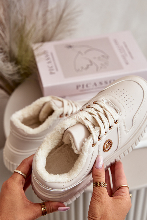 Sneakersy Buty Sportowe Damskie Ocieplane Na Masywnej Podeszwie Beżowe Verissha
