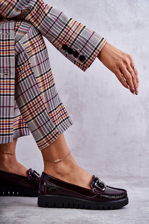 Damskie Skórzane Mokasyny Na Platformie Bordowe Venesia