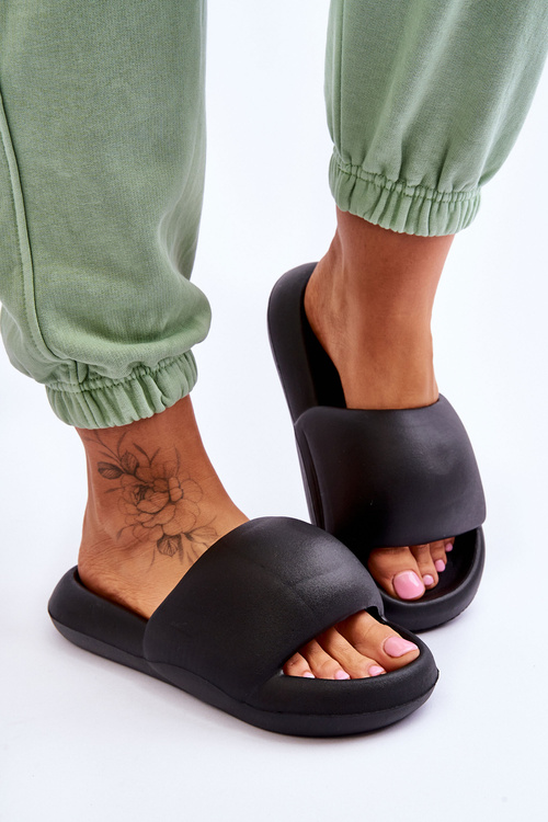 Lekkie Piankowe Damskie Klapki Na Platformie Czarne Milton