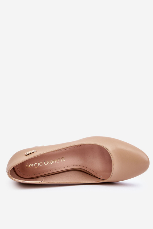 Skórzane Czółenka Na Słupku Sergio Leone PB178 Beżowe