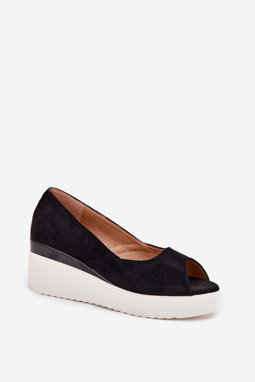 Sandały Damskie Na Koturnie Z Eko Zamszu Czarne Velira