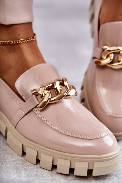 Lakierowane Półbuty Loafery Na Platformie Beżowe Inger