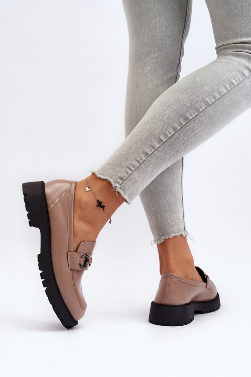 Damskie Mokasyny Eko Skórzane Beżowe Ledda