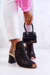 Skórzane Botki Na Słupku Maciejka 05507-01 Czarno-Złote
