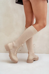 Wsuwane Kozaki Ze Skarpetkową Cholewką Beżowe Iranel