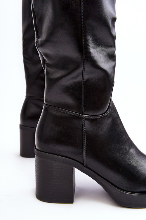 Damskie Kozaki Ocieplane Na Słupku Czarne Theisen