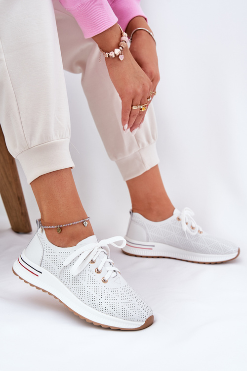 Skórzane Lekkie Półbuty Damskie Artiker 54C1758 Białe