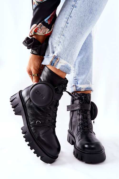 Skórzane Ocieplane Workery Z Nerką Big Star II274430 Czarne