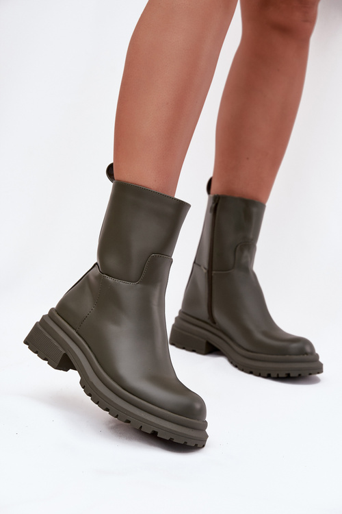 Botki Damskie Na Platformie I Płaskim Obcasie Zielone Levira