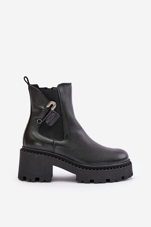 Zazoo 60490 Skórzane Ocieplane Botki Z Ozdobą Czarne