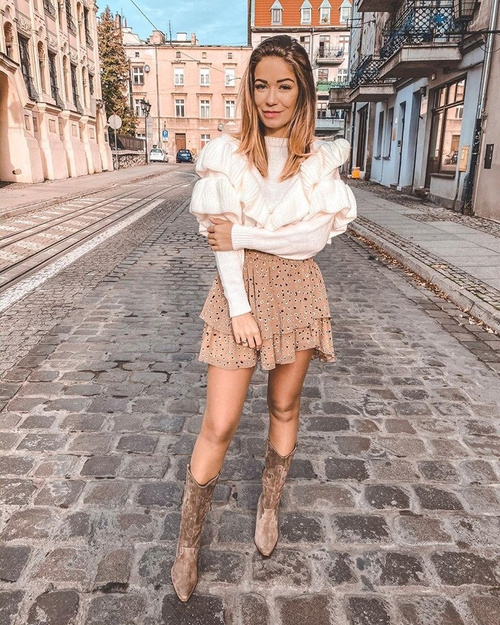 Kozaki Damskie Na Słupku Kowbojki Cappuccino Brunt