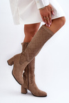 Ażurowe Kozaki Na Obcasie Zamszowe Beżowe Jolenna
