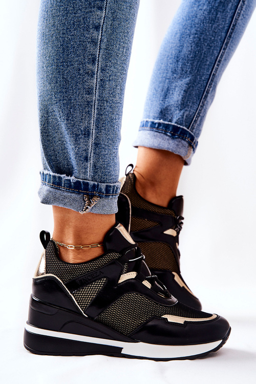 Sportowe Damskie Buty Sneakersy Czarno-Złote Colli