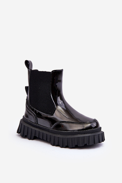 Lakierowane Botki Dziecięce Na Suwak Ocieplane Czarne Jolynn