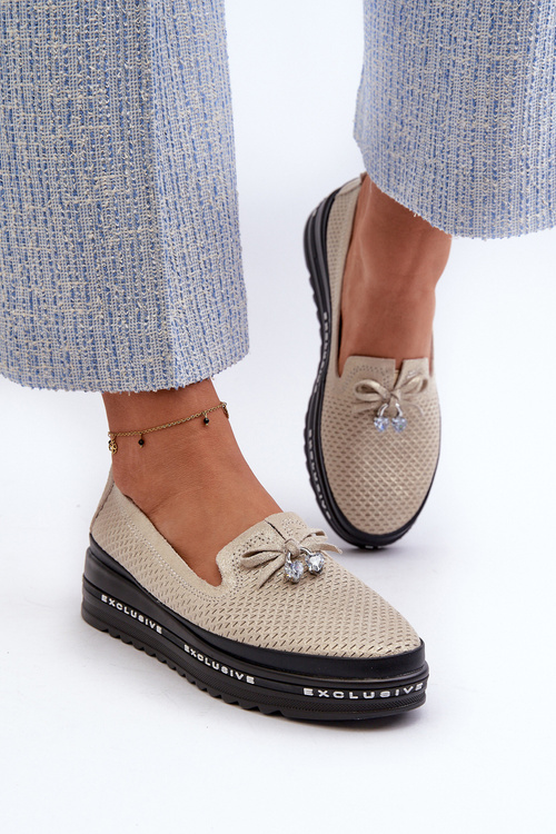 Błyszczące Mokasyny Damskie Skórzane Na Platformie S.Barski LR400 Złote