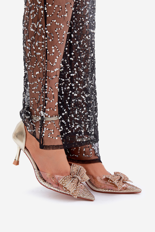 Zdobione Szpilki Z Kokardą Złote Laviri