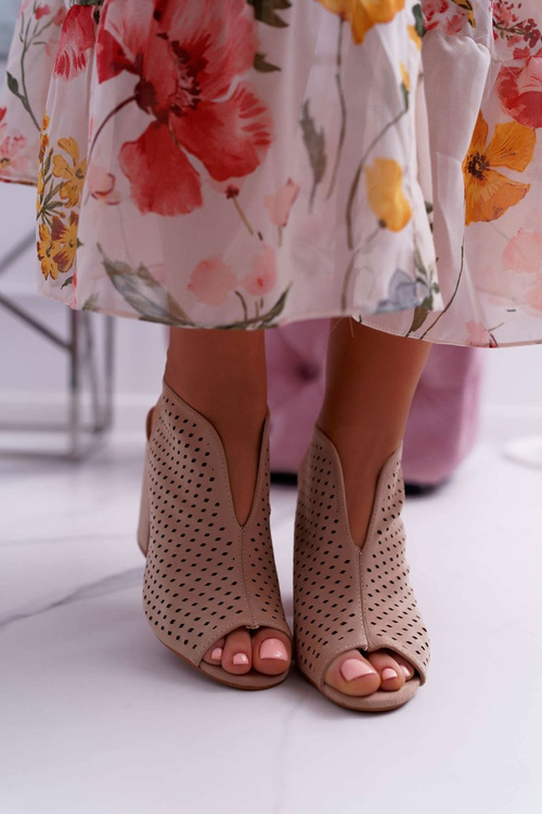 Damskie Sandały Na Słupku Peep Toe Beżowe Nevienna