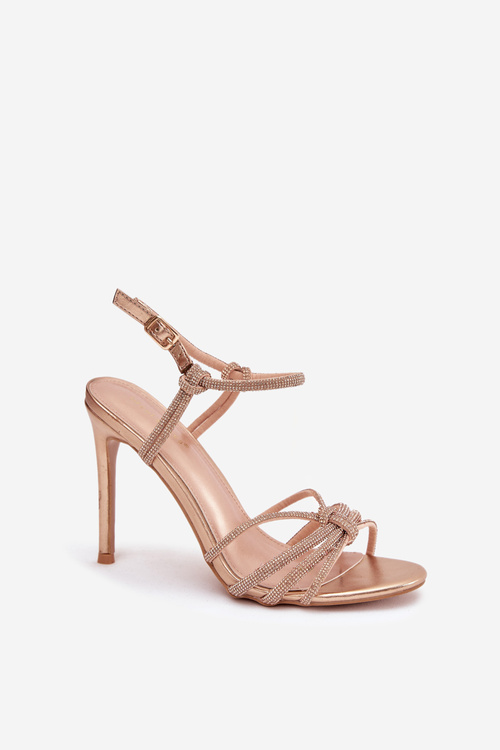 Sandały Damskie Na Szpilce Z Paskami I Cyrkoniami Szampańskie Tanelle