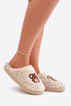 Kapcie Damskie Z Futerkiem Typu Baranek I Misiem Beżowe Temiena