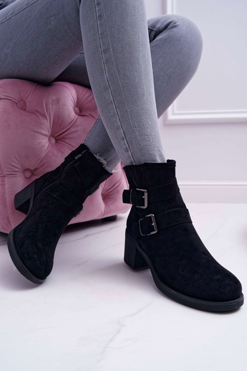 Botki Damskie Na Obcasie Zamszowe Czarne Fagret