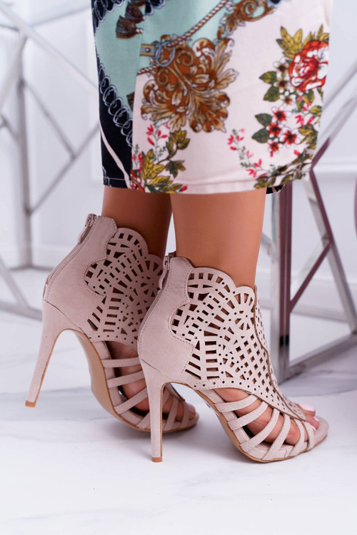 Damskie Zamszowe Beżowe Sandały na Szpilce Viviane