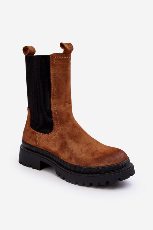 Damskie Botki Sztyblety Na Suwak Camel Samil