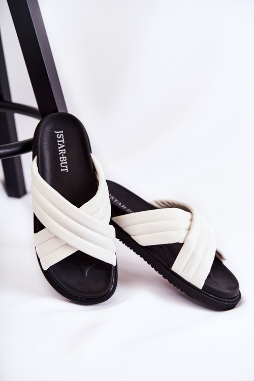 Klasyczne Damskie Klapki Skórzane Białe Daron